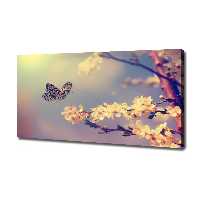 Foto en lienzo con acabado profesional horizontal Flor de cerezo y mariposa
