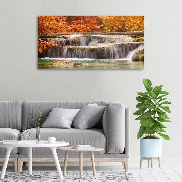 Cuadro canvas moderno de gran formato horizontal Cascada en otoño