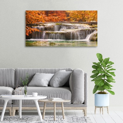 Cuadro canvas moderno de gran formato horizontal Cascada en otoño