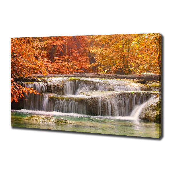 Cuadro canvas moderno de gran formato horizontal Cascada en otoño