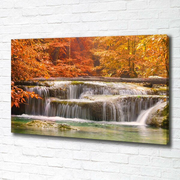 Cuadro canvas moderno de gran formato horizontal Cascada en otoño