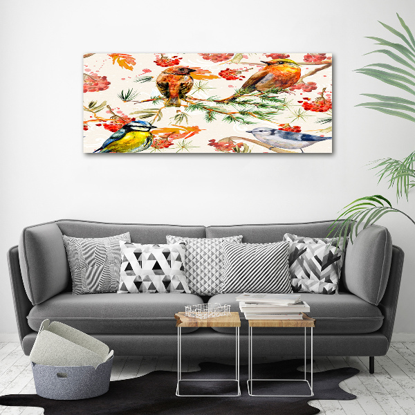 Cuadro canvas con impresión uv duradera horizontal Coníferas y aves