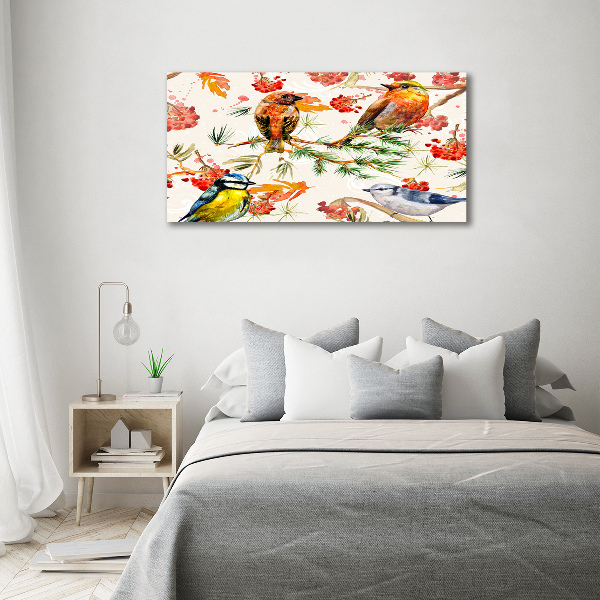 Cuadro canvas con impresión uv duradera horizontal Coníferas y aves