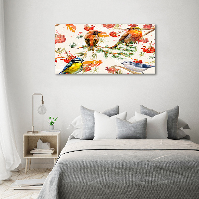 Cuadro canvas con impresión uv duradera horizontal Coníferas y aves