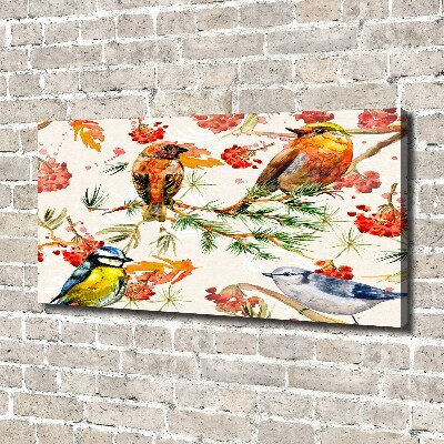 Cuadro canvas con impresión uv duradera horizontal Coníferas y aves