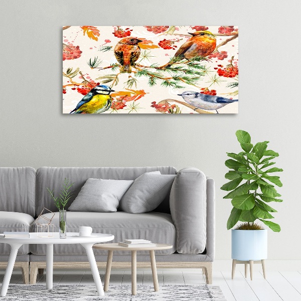 Cuadro canvas con impresión uv duradera horizontal Coníferas y aves
