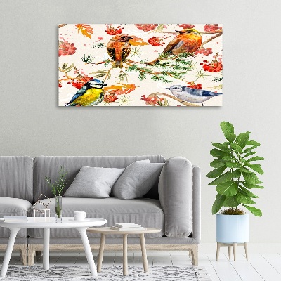 Cuadro canvas con impresión uv duradera horizontal Coníferas y aves