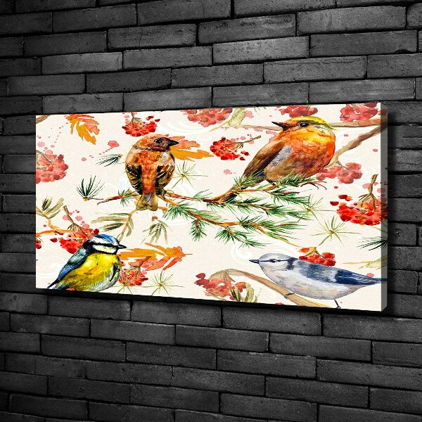 Cuadro canvas con impresión uv duradera horizontal Coníferas y aves