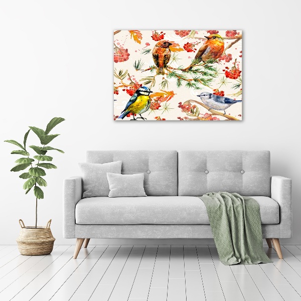 Cuadro canvas con impresión uv duradera horizontal Coníferas y aves