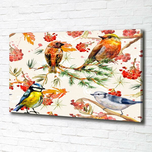 Cuadro canvas con impresión uv duradera horizontal Coníferas y aves