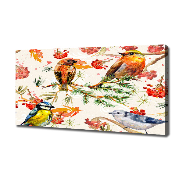 Cuadro canvas con impresión uv duradera horizontal Coníferas y aves