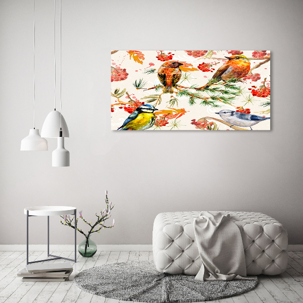 Cuadro canvas con impresión uv duradera horizontal Coníferas y aves