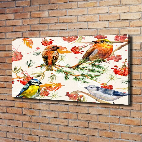 Cuadro canvas con impresión uv duradera horizontal Coníferas y aves