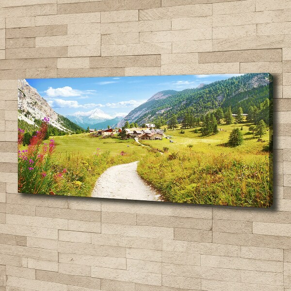 Cuadro canvas moderno de gran formato horizontal Pastizales en los Alpes