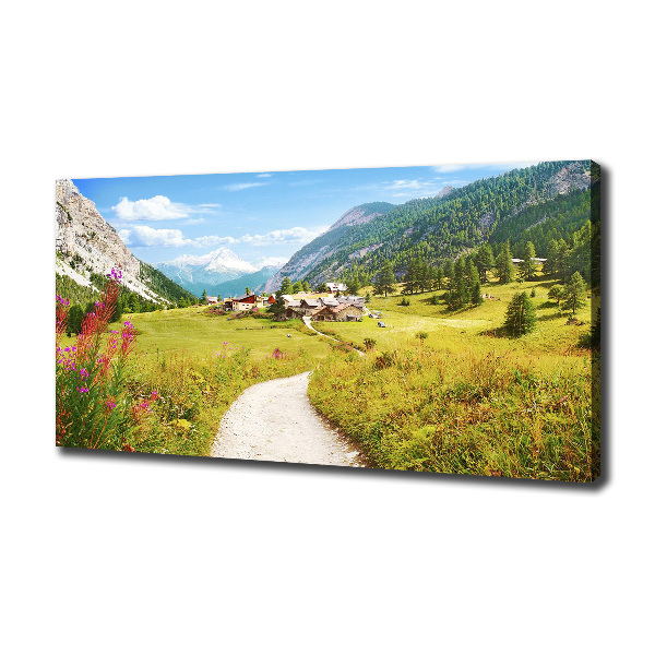 Cuadro canvas moderno de gran formato horizontal Pastizales en los Alpes