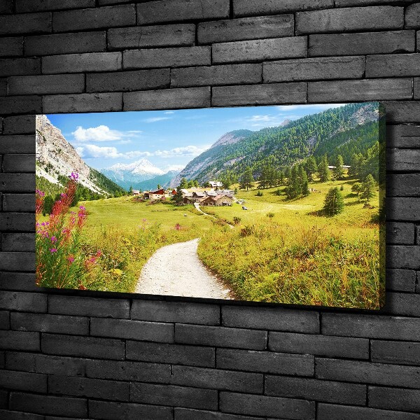 Cuadro canvas moderno de gran formato horizontal Pastizales en los Alpes