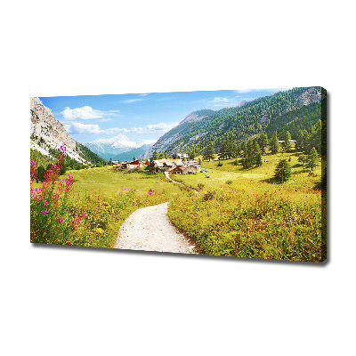 Cuadro canvas moderno de gran formato horizontal Pastizales en los Alpes