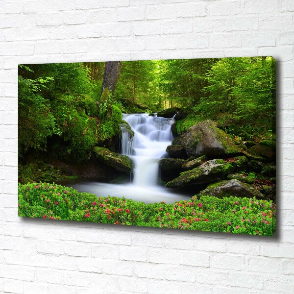 Cuadro canvas moderno de gran formato horizontal Cascada en el bosque