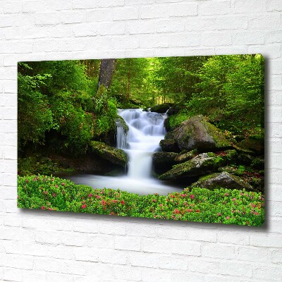 Cuadro canvas moderno de gran formato horizontal Cascada en el bosque