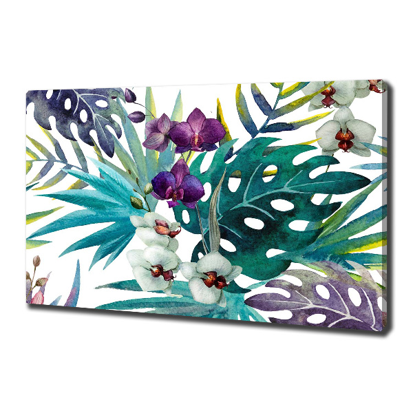 Cuadro canvas moderno de gran formato horizontal flores tropicales