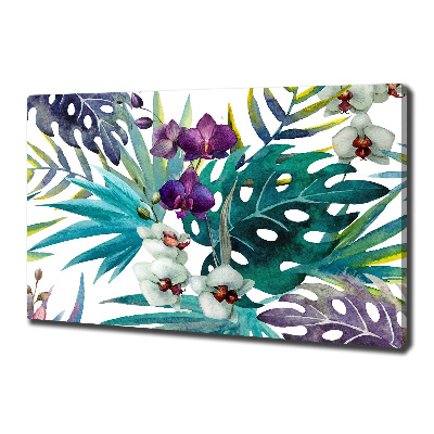 Cuadro canvas moderno de gran formato horizontal flores tropicales