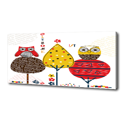 Fotocuadro en lienzo de alta calidad horizontal Búhos en un árbol