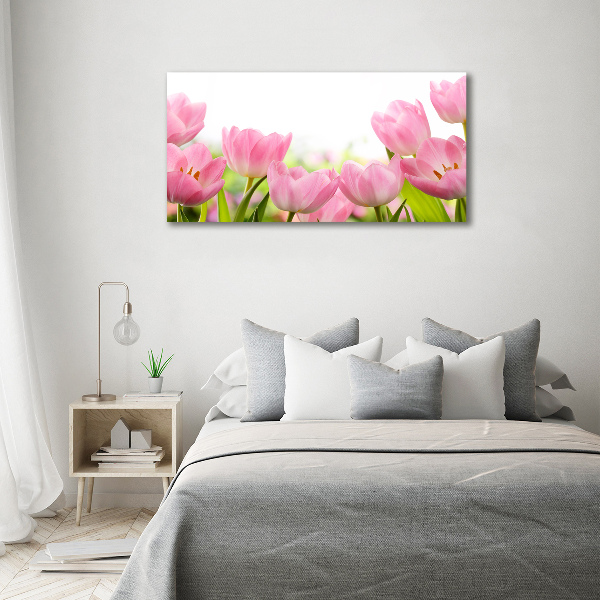 Cuadro canvas con impresión uv duradera horizontal tulipanes rosados