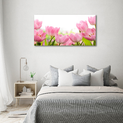 Cuadro canvas con impresión uv duradera horizontal tulipanes rosados