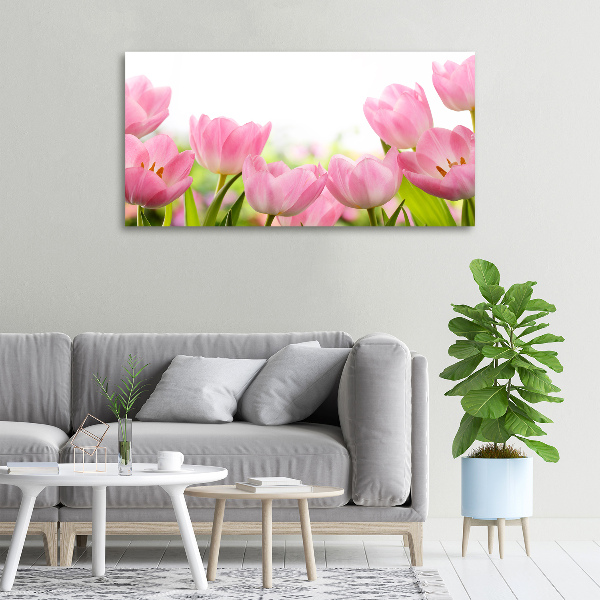Cuadro canvas con impresión uv duradera horizontal tulipanes rosados