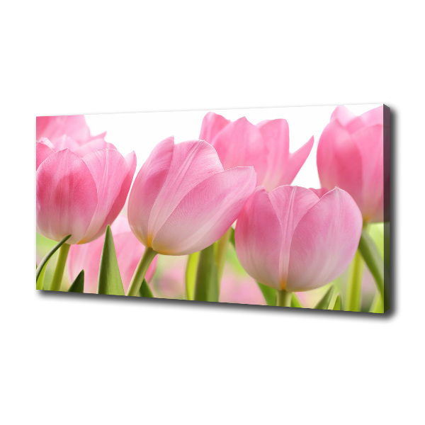 Cuadro canvas moderno de gran formato horizontal tulipanes rosados