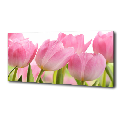 Cuadro canvas moderno de gran formato horizontal tulipanes rosados