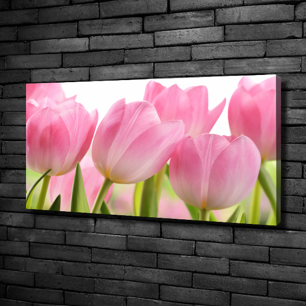 Cuadro canvas moderno de gran formato horizontal tulipanes rosados