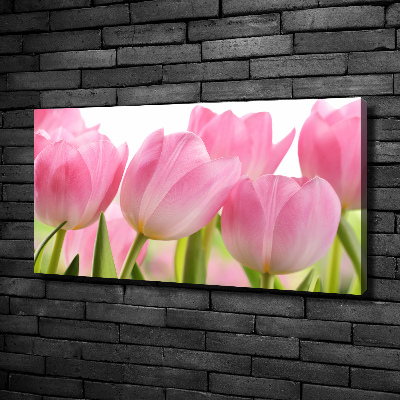 Cuadro canvas moderno de gran formato horizontal tulipanes rosados