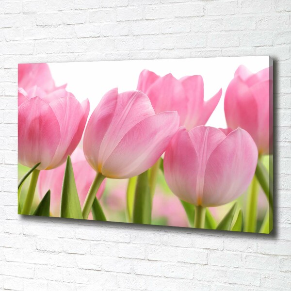 Cuadro canvas moderno de gran formato horizontal tulipanes rosados