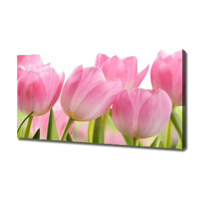 Cuadro canvas moderno de gran formato horizontal tulipanes rosados