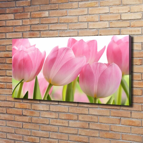 Cuadro canvas moderno de gran formato horizontal tulipanes rosados
