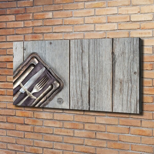 Cuadro canvas moderno de gran formato horizontal Cubiertos sobre tablas