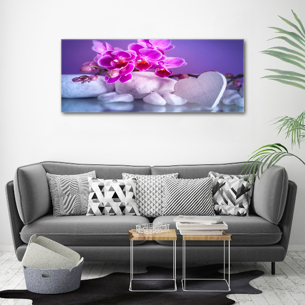 Cuadro canvas con impresión uv duradera horizontal Orquídea y corazón