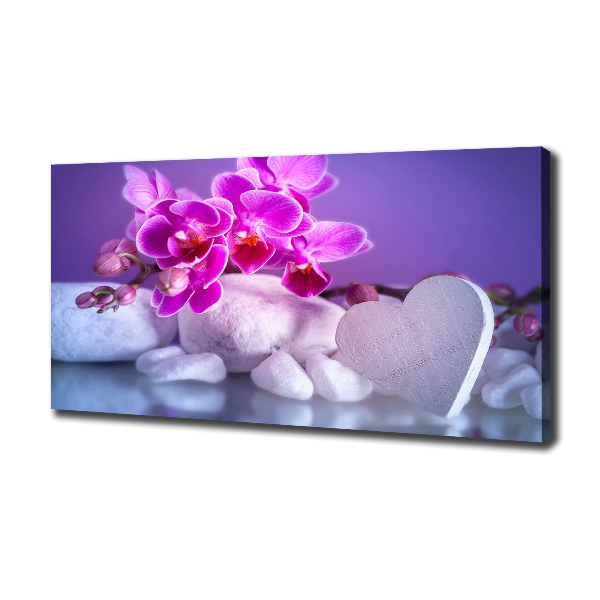 Cuadro canvas con impresión uv duradera horizontal Orquídea y corazón