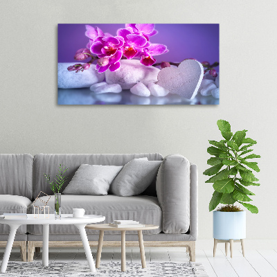 Cuadro canvas con impresión uv duradera horizontal Orquídea y corazón