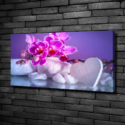 Cuadro canvas con impresión uv duradera horizontal Orquídea y corazón