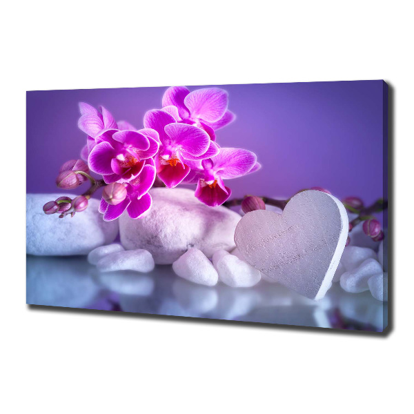 Cuadro canvas con impresión uv duradera horizontal Orquídea y corazón