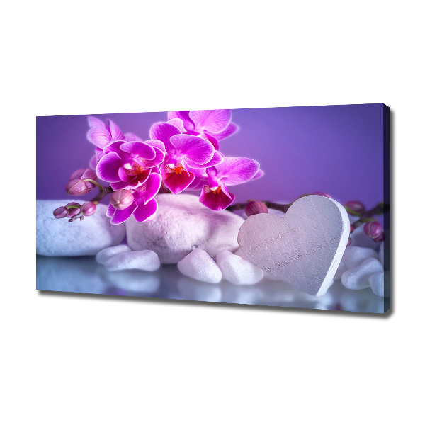 Cuadro canvas con impresión uv duradera horizontal Orquídea y corazón