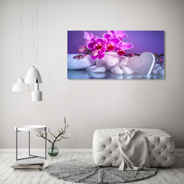 Cuadro canvas con impresión uv duradera horizontal Orquídea y corazón