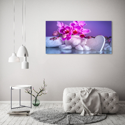 Cuadro canvas con impresión uv duradera horizontal Orquídea y corazón