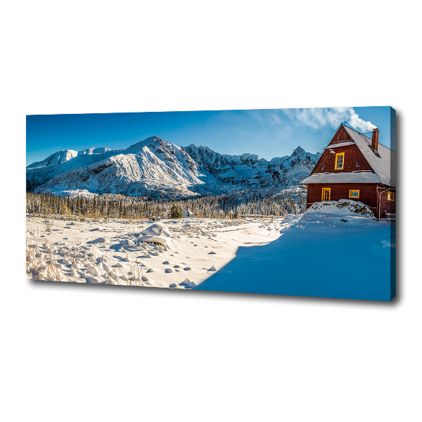 Fotocuadro en lienzo de alta calidad horizontal Una cabaña en las montañas