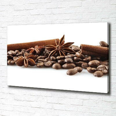 Fotocuadro en lienzo de alta calidad horizontal Granos de café con canela