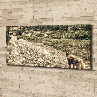 Fotocuadro en lienzo de alta calidad horizontal Dos perros en una colina