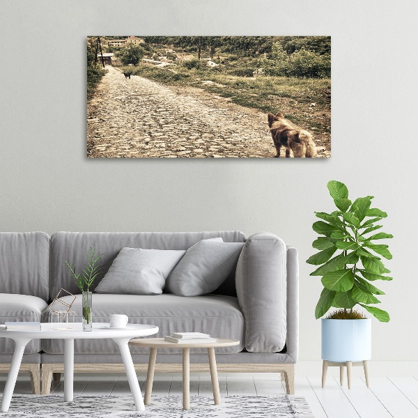 Fotocuadro en lienzo de alta calidad horizontal Dos perros en una colina