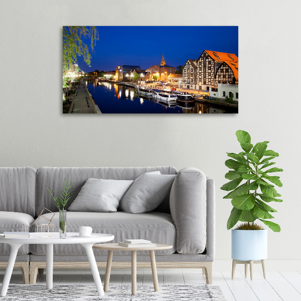 Fotocuadro en lienzo de alta calidad horizontal Bydgoszcz de noche